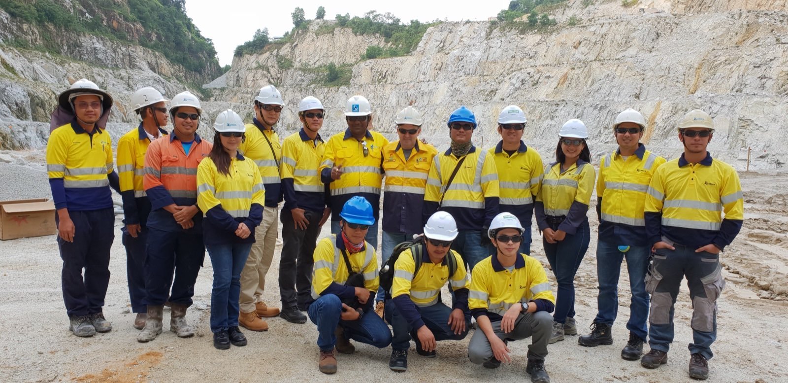 A group of Orica engineers in a quarry during a blasting workshop in Malaysia.